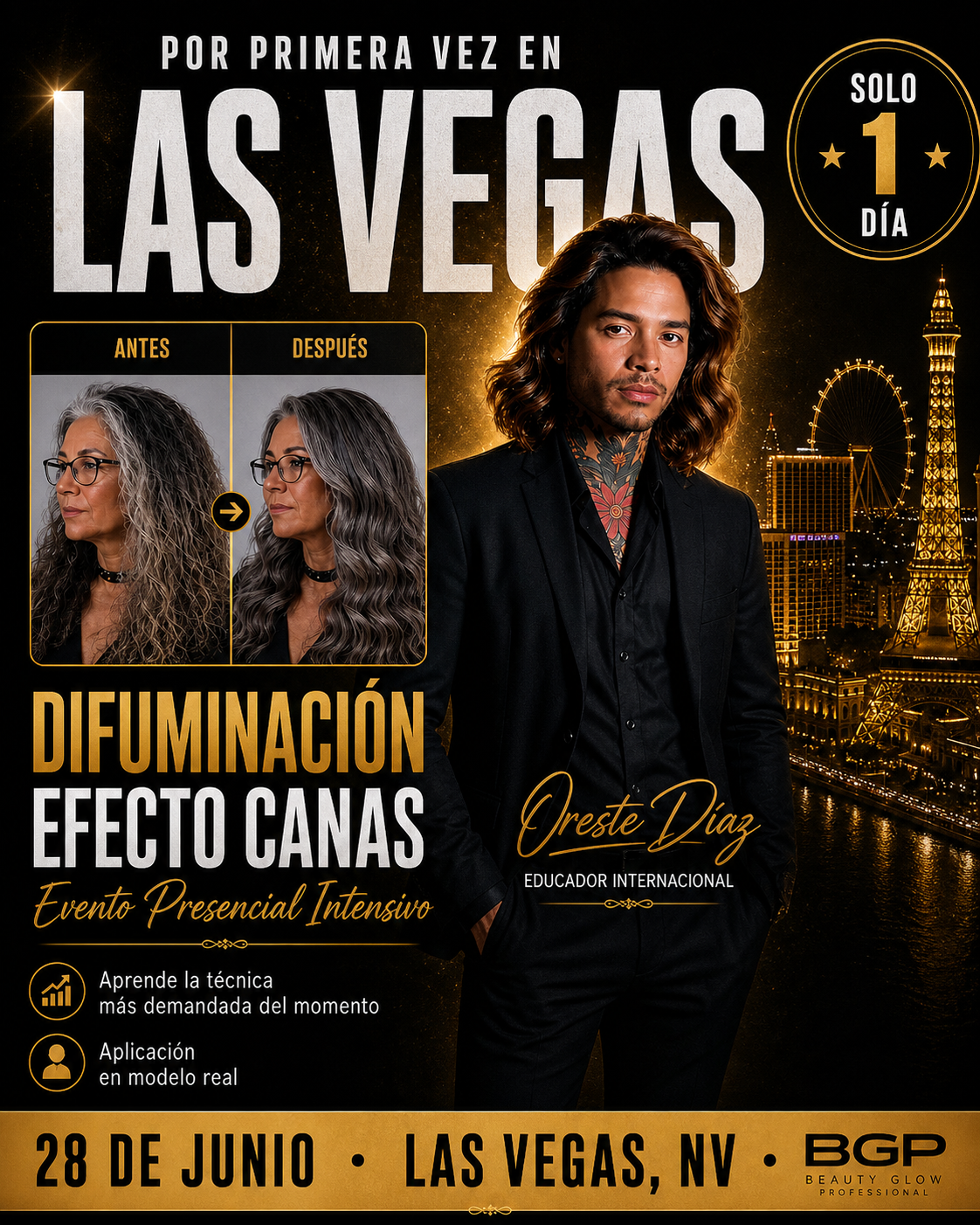 🔥 HAIR SHOW LAS VEGAS 2026 – DIFUMINACIÓN DE CANAS BY ORESTE DÍAZ 📍BOULEVARD MALL