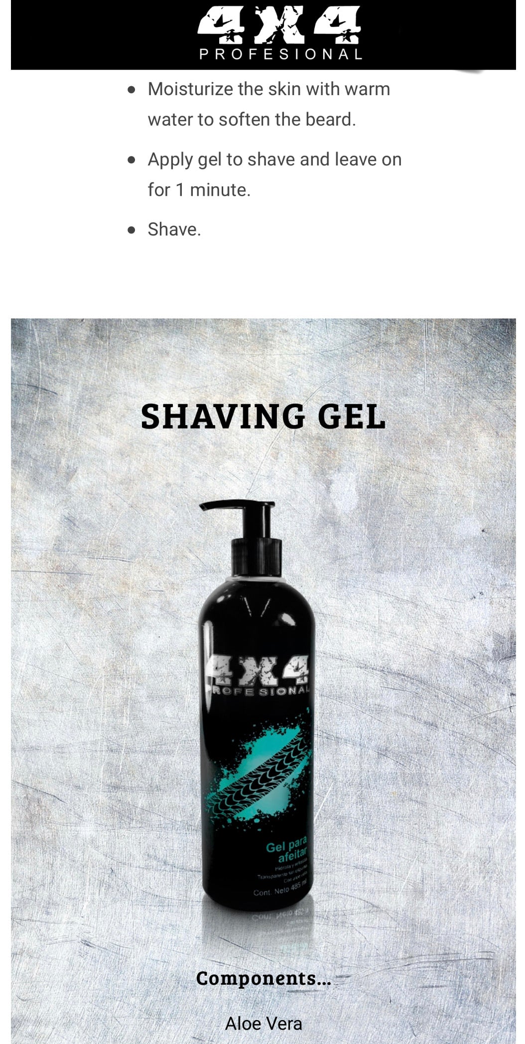 4x4 Gel Para Afeitar Transparente Aroma Menta 500gr/ 16.9fl.oz 4x4